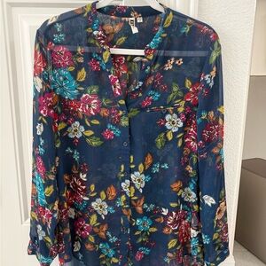 Kut from the Kloth Floral Blouse - Navy and Multicolor